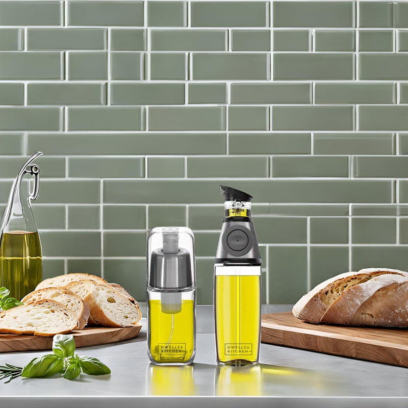 DWÃ‹LLZA KITCHEN Olive Oil Dispenser Bottle For Kitchen & Sprayer For Cooking - Glass 17 Oz. Cooking Oil/Syrup Dispenser With Measurements & 6 Oz. Spray Bottle Set - Image 3